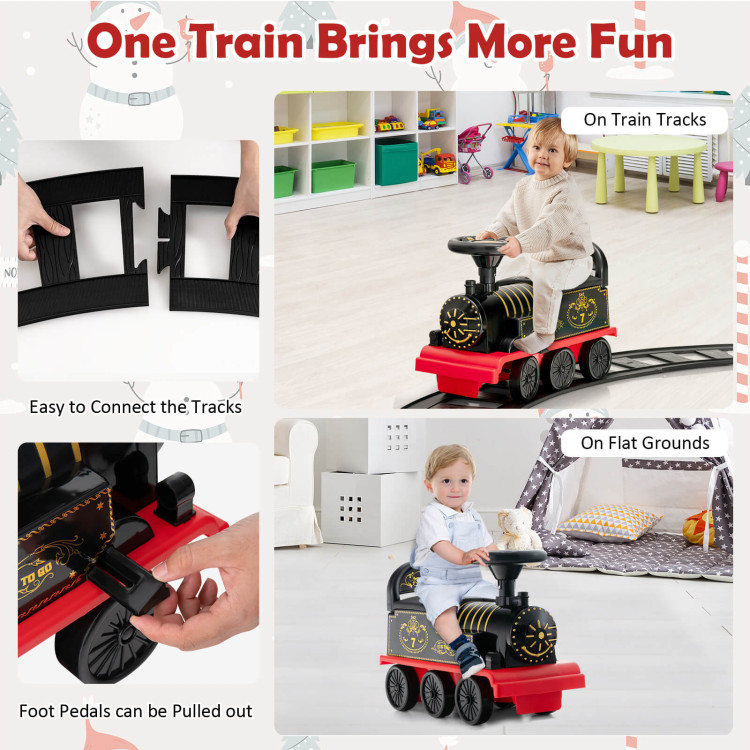 6V Electric Kids Ride On Train with 16 Pieces Tracks-BlackCostway Gallery View 9 of 11